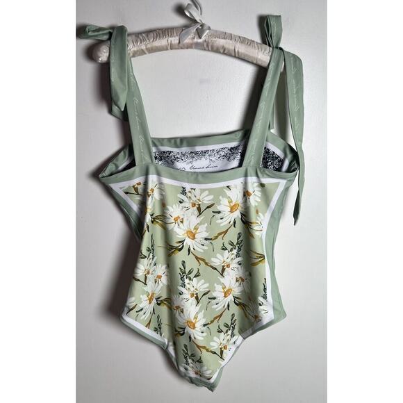 Visual Swim Womens Size Large One Piece Tie Strap Reversible Daisy Swimsuit EUC - Picture 8 of 15